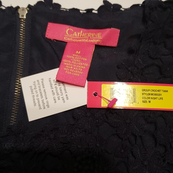 Catherine Malandrino New Crochet LACE Tank Top Blouse Cotton Back Zip NAVY Sexy! - Picture 8 of 9